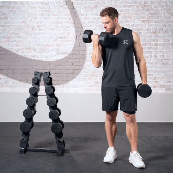 JEU D’HALTERES CENTR AVEC RACK - DE 4 KG A 14 KG (PAIRE)