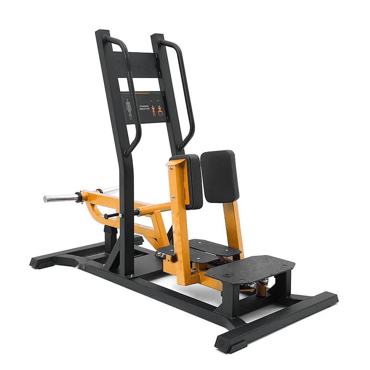 Machine abduction debout UltraFitness jaune et noire, vue de trois quarts