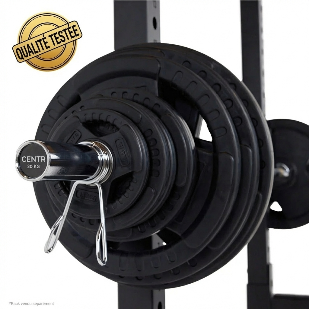 SET DE DISQUES OLYMPIQUES CENTR DE 136 KG AVEC BARRE