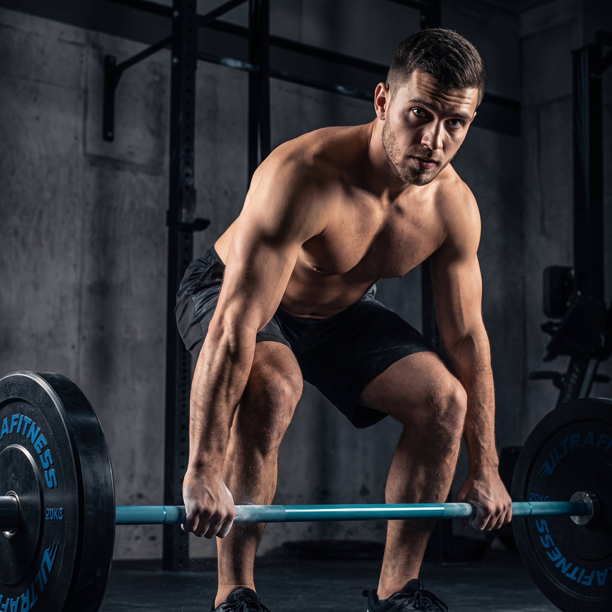 Athlète en deadlift avec la barre olympique UltraFitness