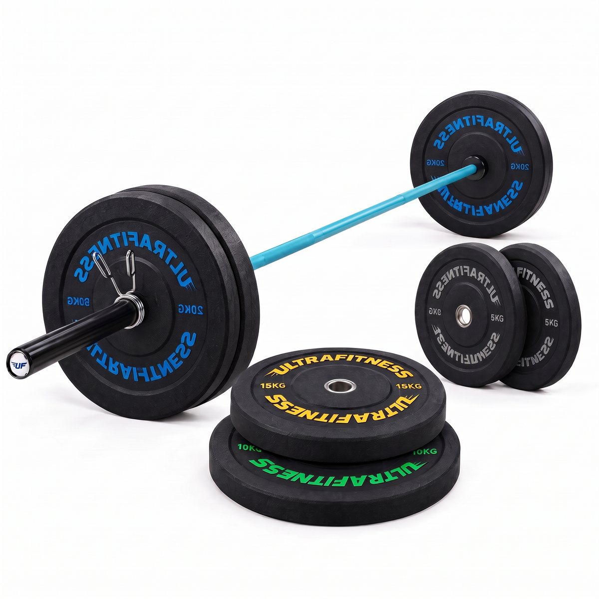 SET DE DISQUES OLYMPIQUES ULTRAFITNESS DE 120 KG AVEC BARRE