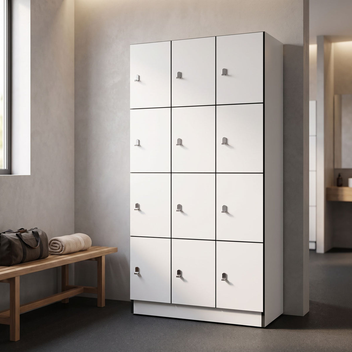VESTIARE A 12 CASIERS BLANC STRATIFIE HPL