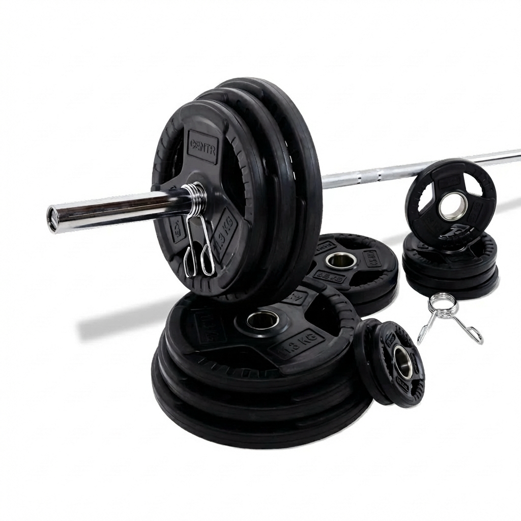 SET DE DISQUES OLYMPIQUES CENTR DE 136 KG AVEC BARRE