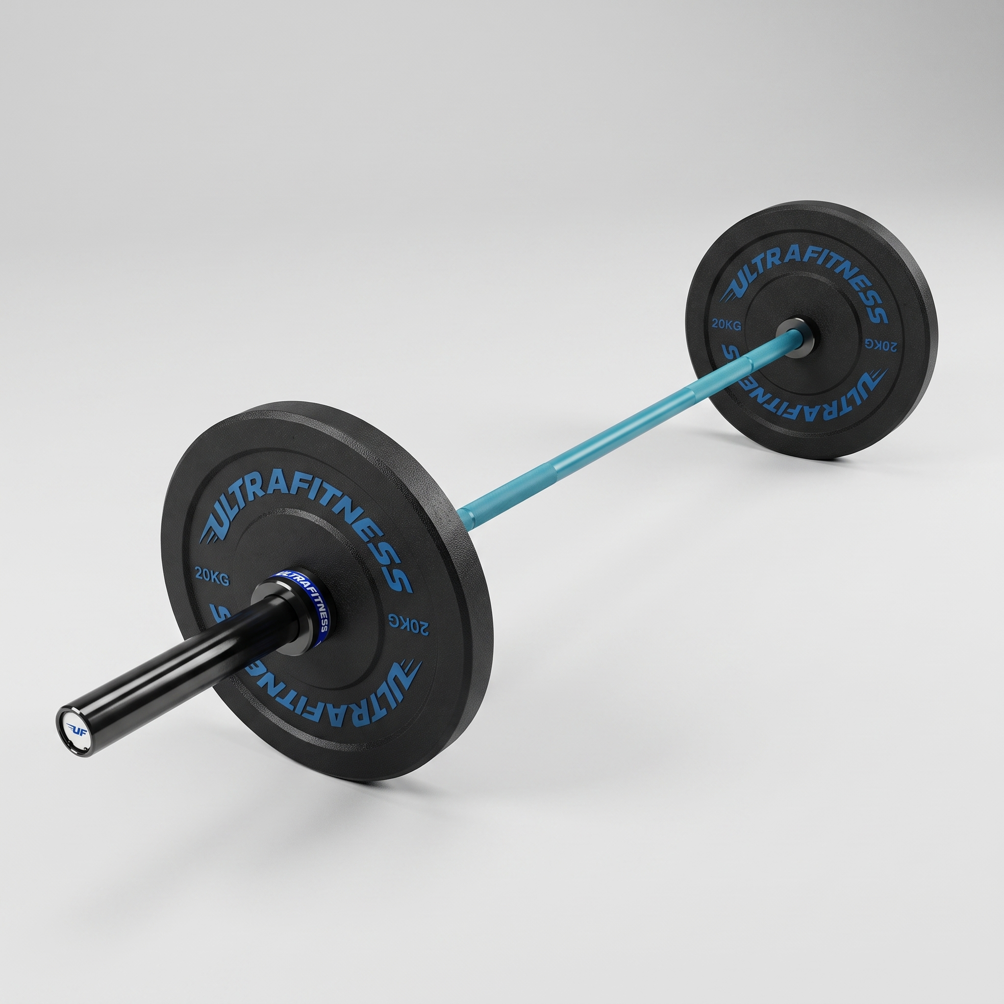 Barre olympique UltraFitness chargée avec bumper plates 20 kg