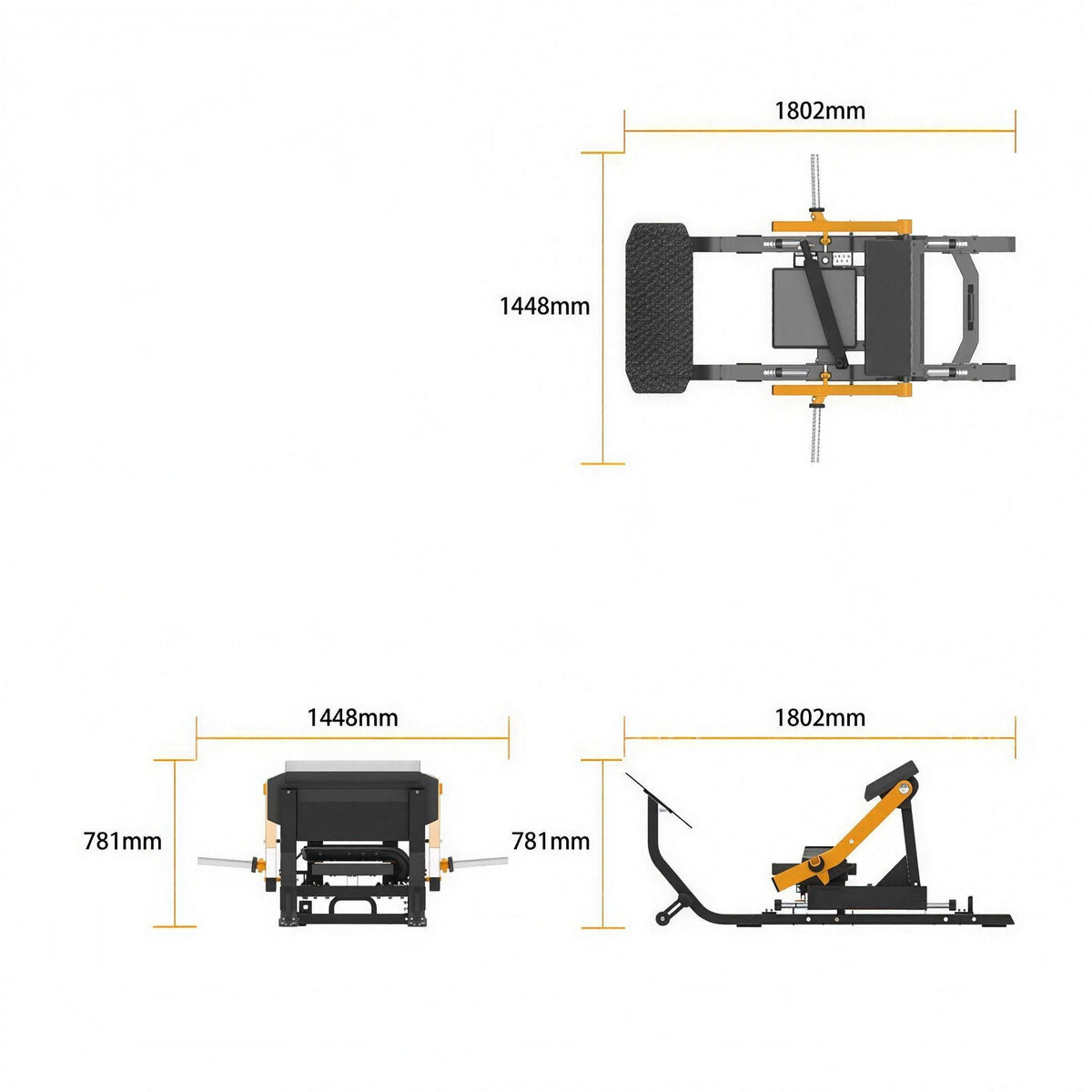 Dimensions du hip thruster UltraFitness : 1802 x 1448 x 781 mm