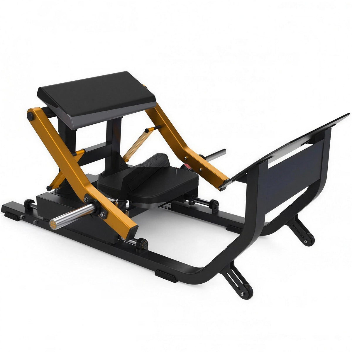 Hip thruster UltraFitness jaune, vue de trois quarts